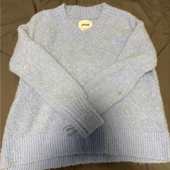 aerie Pale Blue Plush V-Neck Sweater - Picture 3 of 4